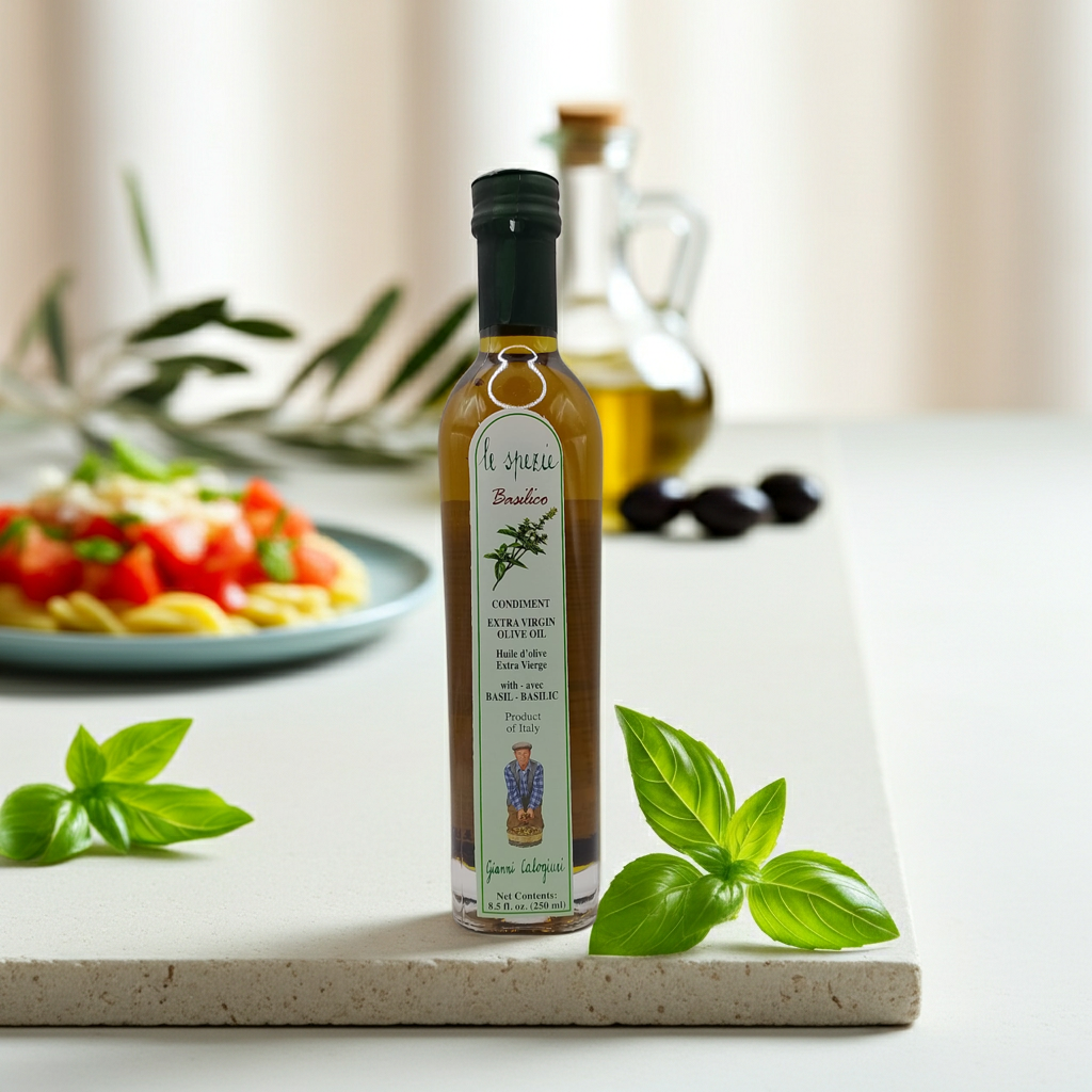 Extra natives Olivenöl mit Basilikum-Aroma