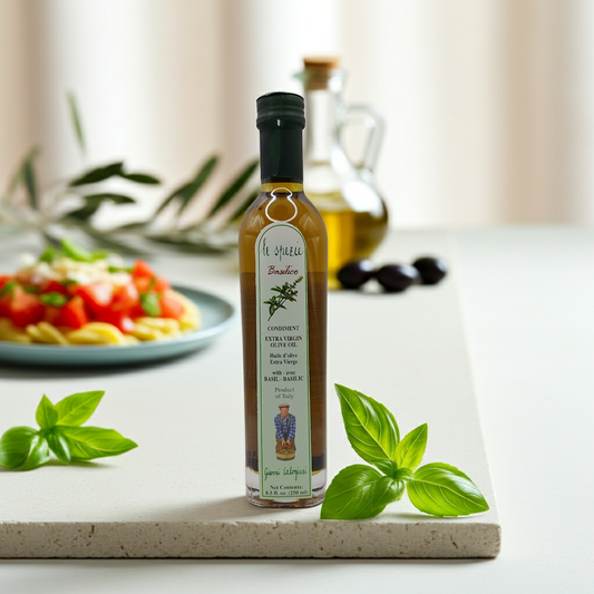 Extra natives Olivenöl mit Basilikum-Aroma