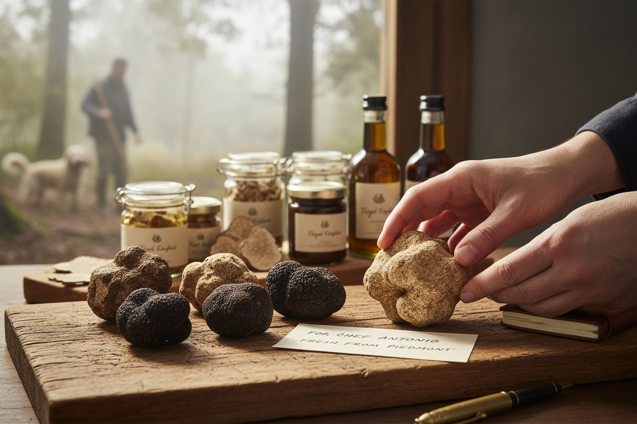 Wir arbeiten direkt und persönlich  mit  erfahrenen  Lieferanten  und Trüffelsuchern  zusammen,  um die höchste Qualität  unserer  frischen Trüffel zu gewährleisten. Jeder einzelne Trüffel wird sorgfältig von Handausgewählt, um Ihnen maximale Frische und ein unverwechselbares Aroma zu garantieren. vendo tartufo fresco e prodotti gourmet